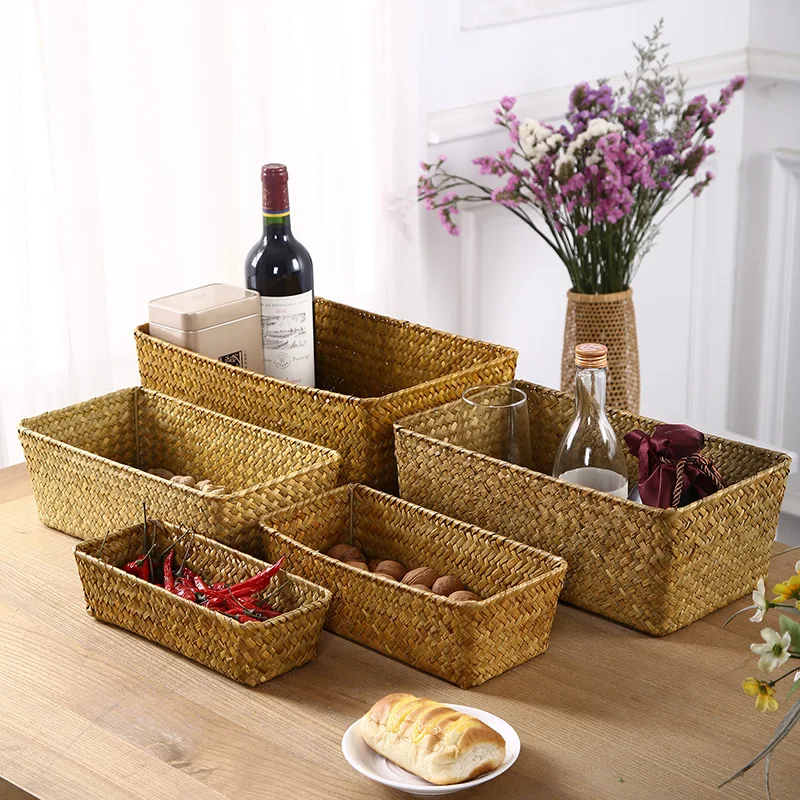 

Handwoven Seagrass Storage Basket Creative Desktop Organizer Reinforced Mini Bin Home Storage Container Natural Fiber Box