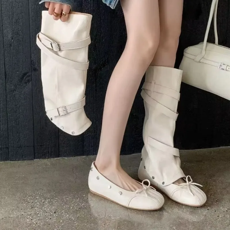 

Fashion Essence~2026 New Premium Detachable Two Wear Cowhide Ballet Shoes Sleeve Soft Leather Fashion Boots for Women Knee-High