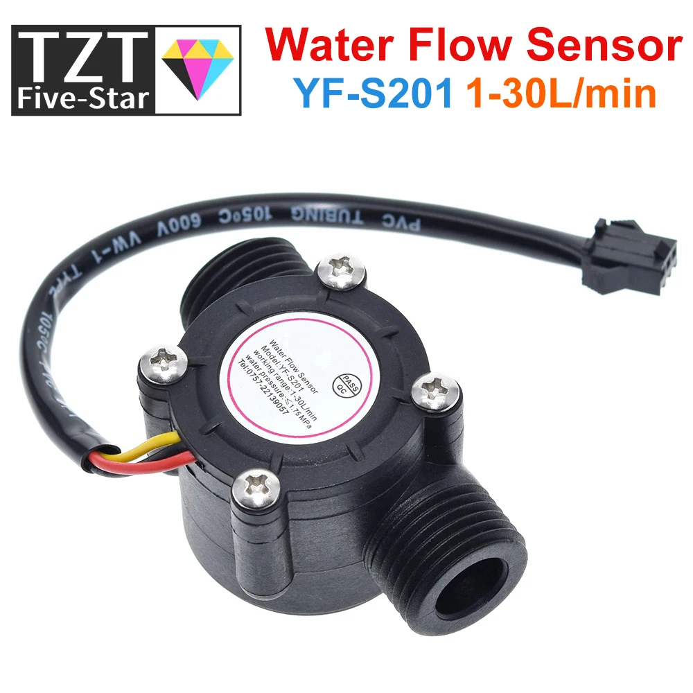 TZT Water flow sensor flowmeter Hall flow sensor Water control 1-30L/min 2.0MPa YF-S201