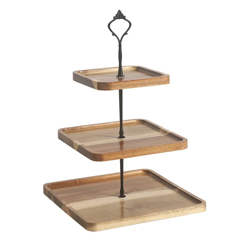 

Wooden Storage Rack for Cakes, Fruits, and Snacks with Multi-layered Trays Decorative Wood Desserts Stand with Tray Fruit Plate