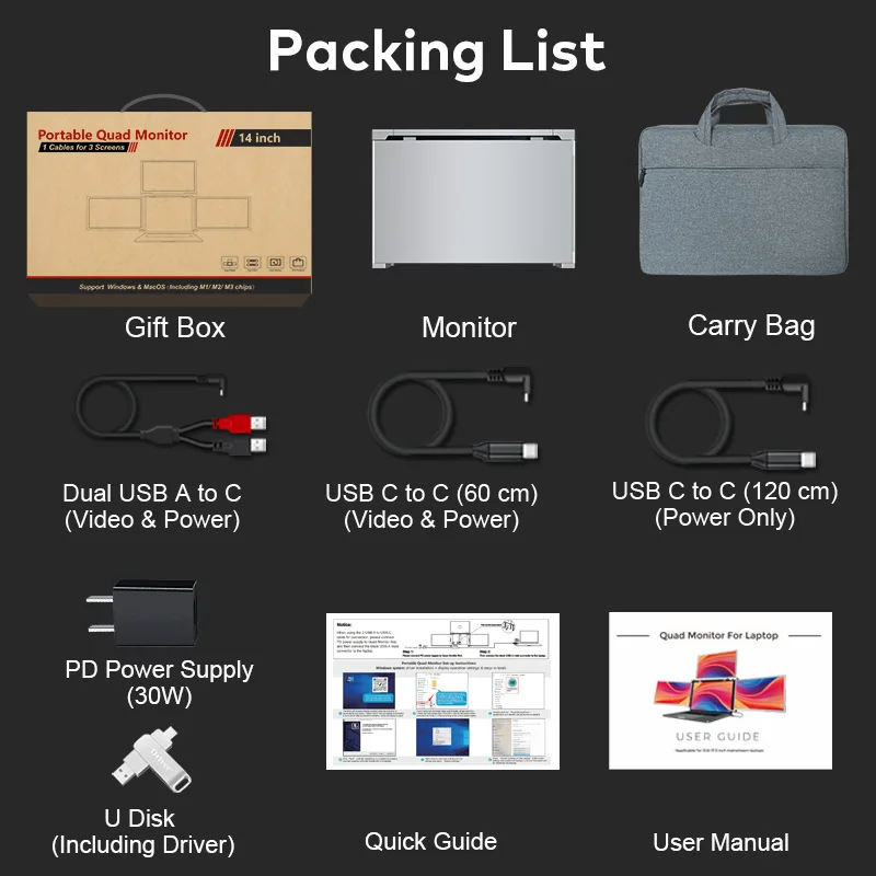 2025 Products  Triple Laptop Screen Extender Lcd Display Portable Monitor Compatible With Mac
