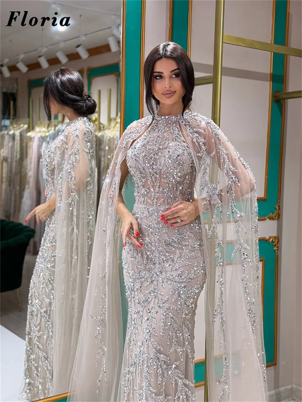 

Aso Ebi Silver Beaded Evening Dresses Kaftans Gemale Crystals Prom Gowns Birthday Party Guest GownVestidos De Cóctel Customized