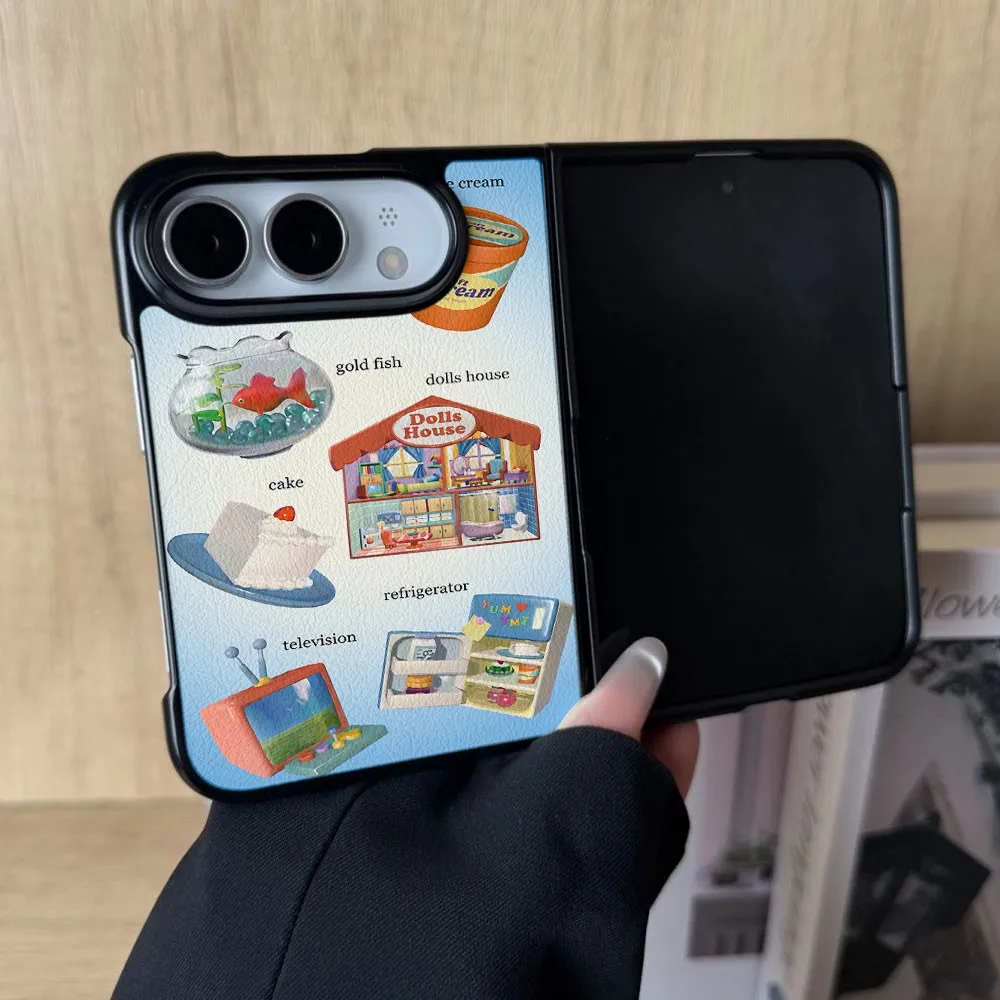 Colorful House Collage New Folding Phone Case for iPhone Duo Fold Shockproof duo Back fold Hard Skin texture Cover