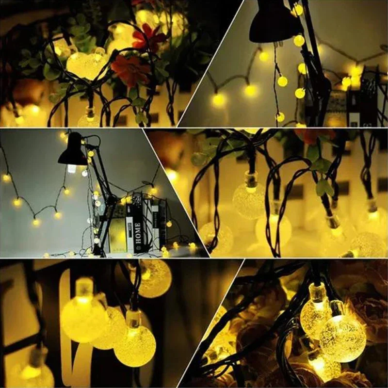 Guirxiété lumineuse solaire en cristal extérieur, lumière dégradée, guirxiété de Noël, 8 modes, étanche, lumière pour décor de fête de jardin