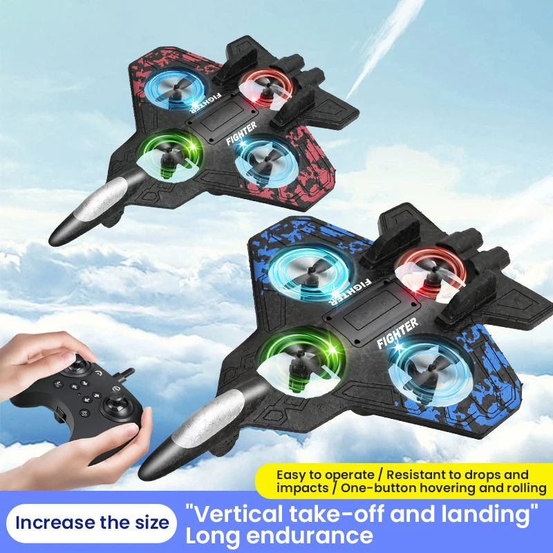 2.4G Foam Aircraft RC Quadcopter Toy With LED Lights EPP Stunt Remote Control Fighter for Boys Kids Xmas Birthday Gifts