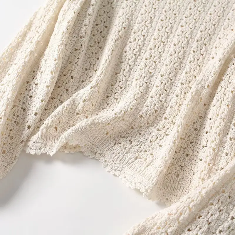 

Women 2025 Autumn Fashion Casual Hollow crocheted Knitted Sweater Vintage O Neck Long Sleeve Female Pullovers Chic Tops