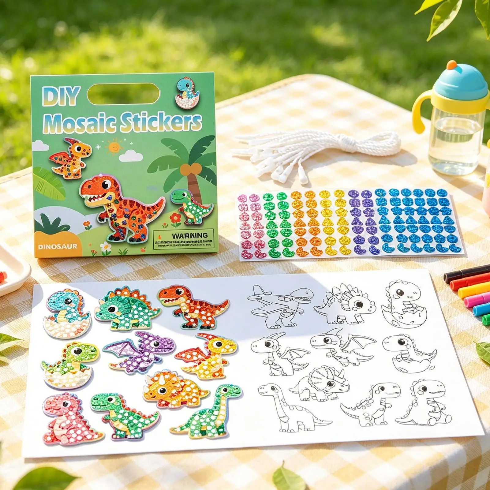 Fun Stickers 2-in-1 Funny DIY Mosaic Learning Craft Kits Cute Animal Stickers Coloring Set for Boys Girls Home Bedroom Living