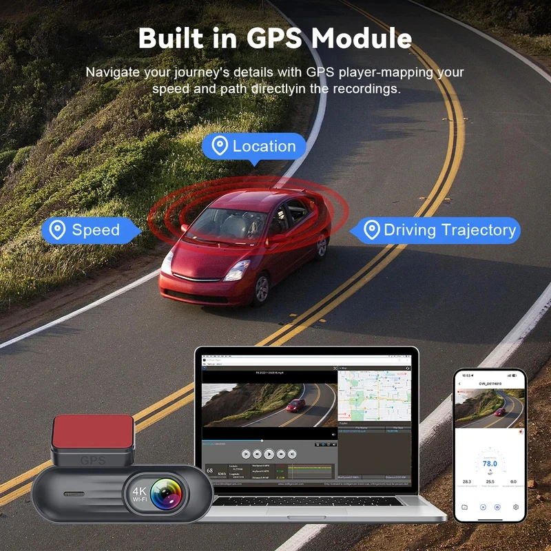 Kocam WiFi Dash Cam 4K Front Car Camera DVR Night Vision Video Recorder 2.5K Rear View Camera GPS 24H Rear View Camera Optional - view 5