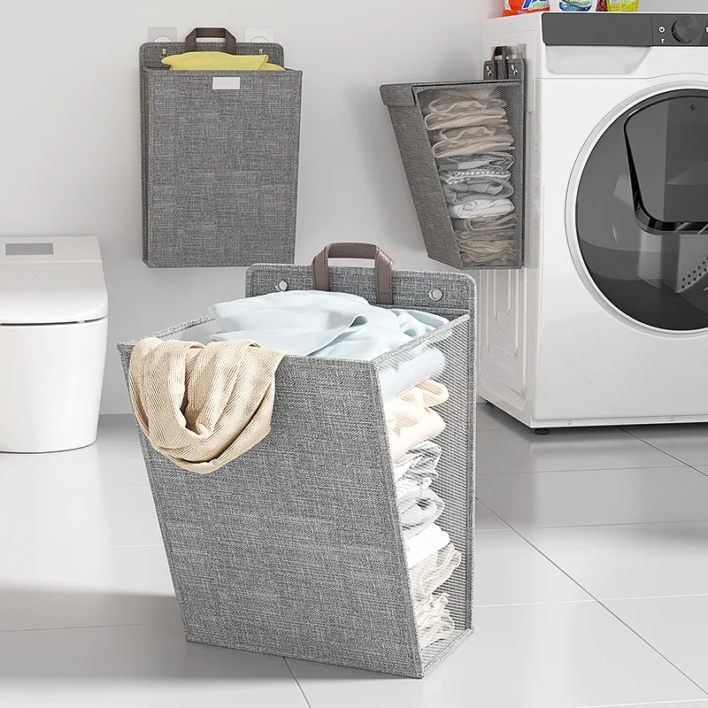 

Foldable Cotton Linen Dirty Laundry Basket Wall-Mounted Clothes Sundries Hamper Bathroom Bathroom Large Laundry Storage Bag