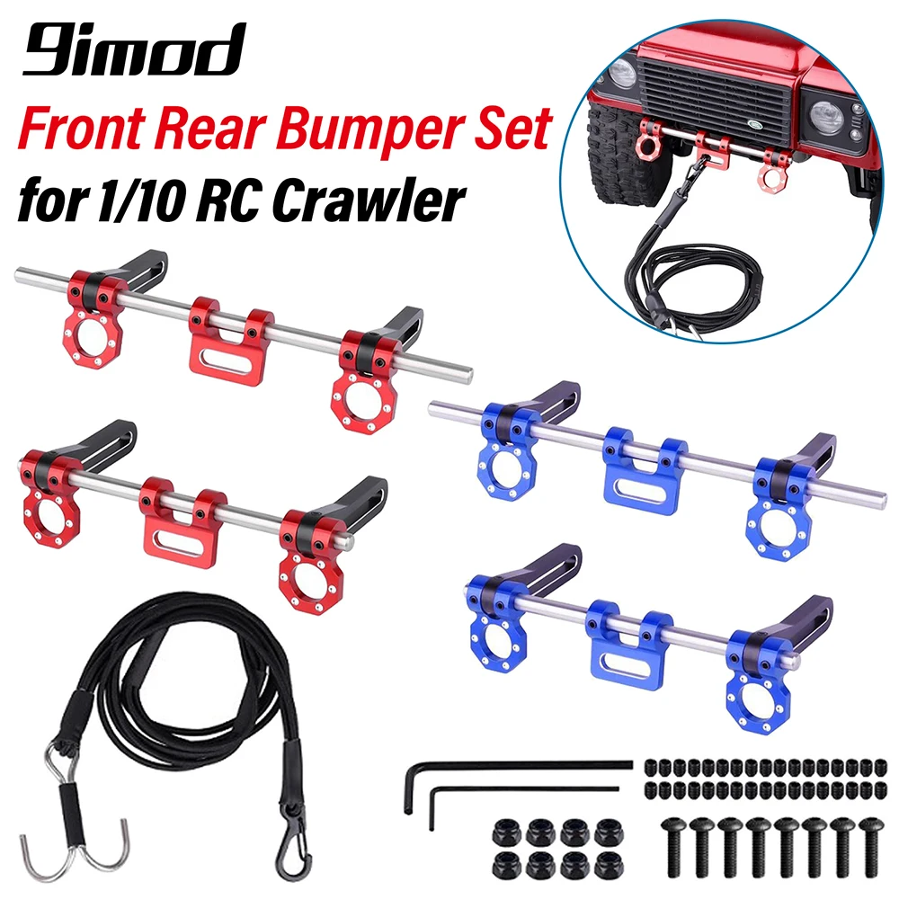 9IMOD 1/10 RC Bumper Mount Front Rear Bumper Set with Modular Fairlead D-Ring Tow Strap for TRX4 TRX6 Axial SCX10 1/10 RC Car