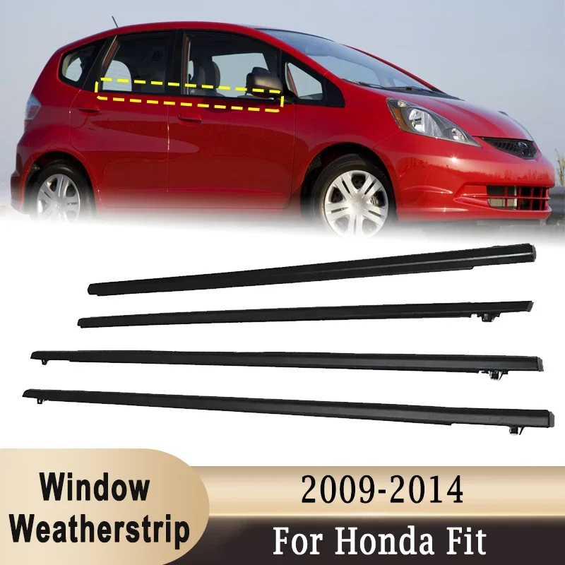 

4Pcs Window Outer Weatherstrip For Honda Fit 2009-2014 Side Door Windows Glass Rubber Belt Moulding Trim Sealing Protector