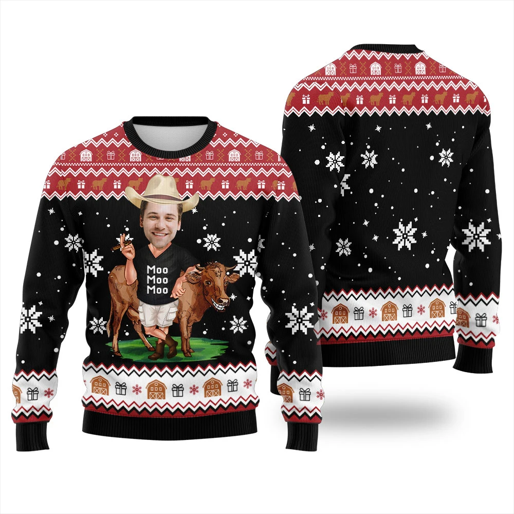 كاوبوي على غرار الشكل مع البقرة و مو مو مو طباعة الشتاء عيد الميلاد القبيح هوديي المرأة بلوزة كاجوال Harajuku احتفالي الشارع الشهير