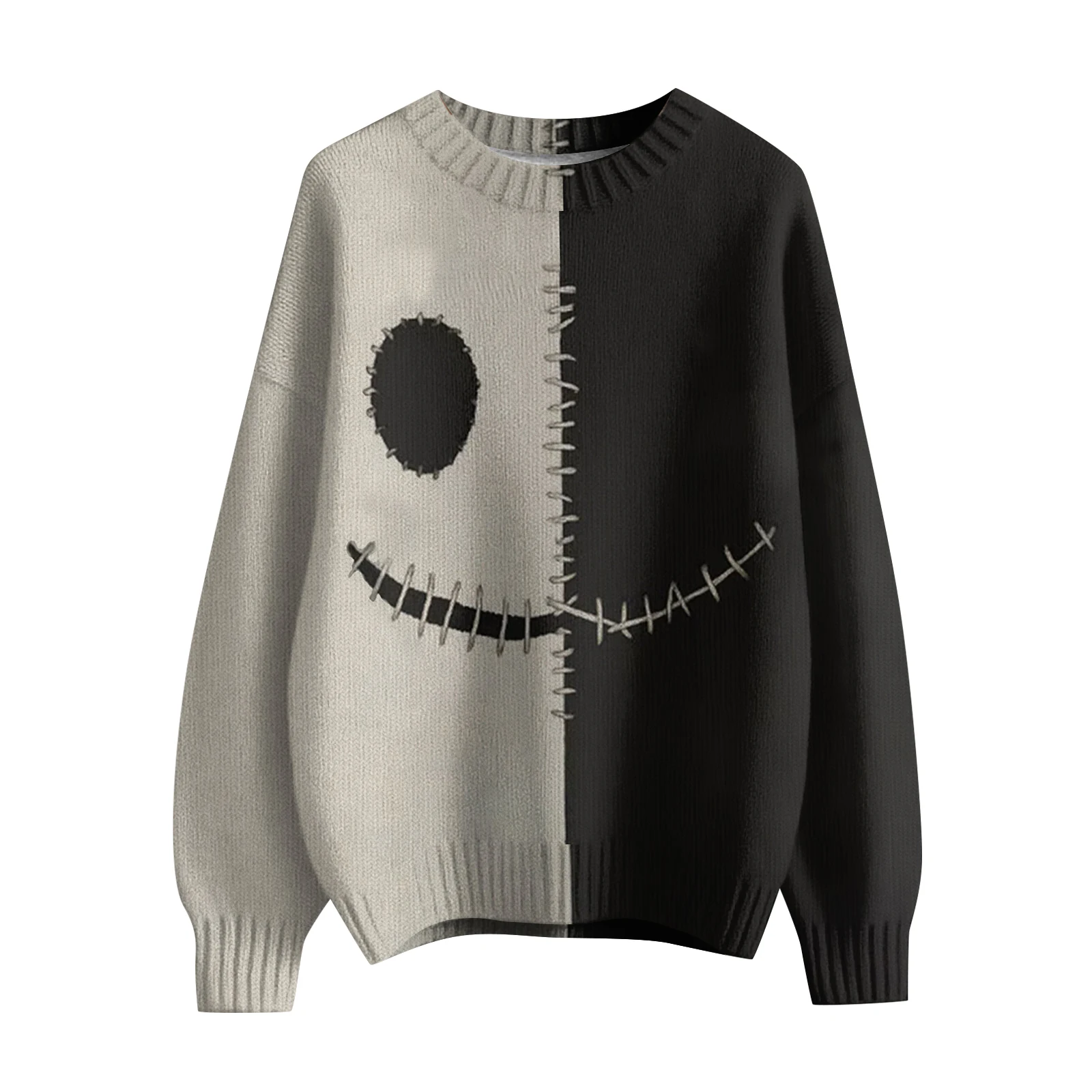 レディース長袖プルオーバーセーター、Oネックカジュアルキュートプリントニット、オーバーサイズセーター、冬服、女性用衣類