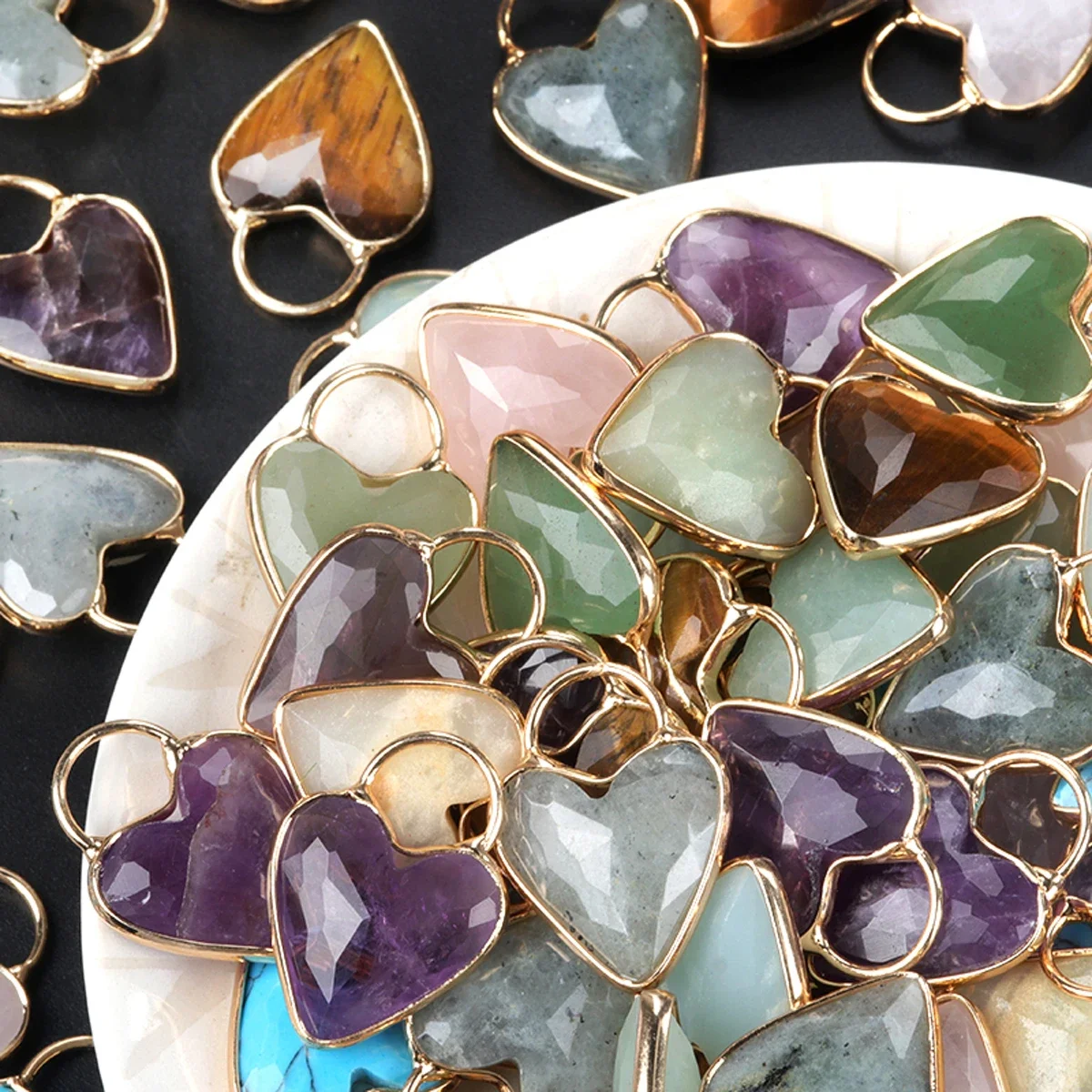 10PCS Wholesale Fashion Heart-shaped Natural Stone Rose Quartz Pendant 18mm Jewelry Making DIY Necklace Earrings Accessories