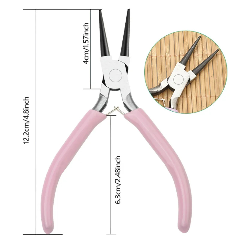 5-Zoll-tragbare Mini-Diagonalzangen-Sets aus rosa Metall, rund, gebogen, Nasenschneider, handgefertigt, Perlen für DIY-Schmuckherstellung – Detail 14