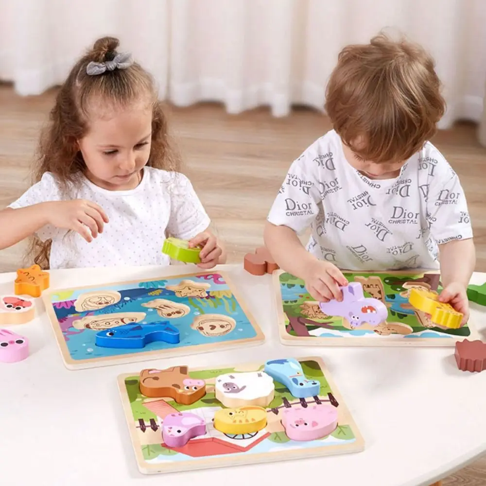 Planche de Puzzle en bois, jouets 3D, motif cognitif, forme interactive, jeu de société assorti, défis portables