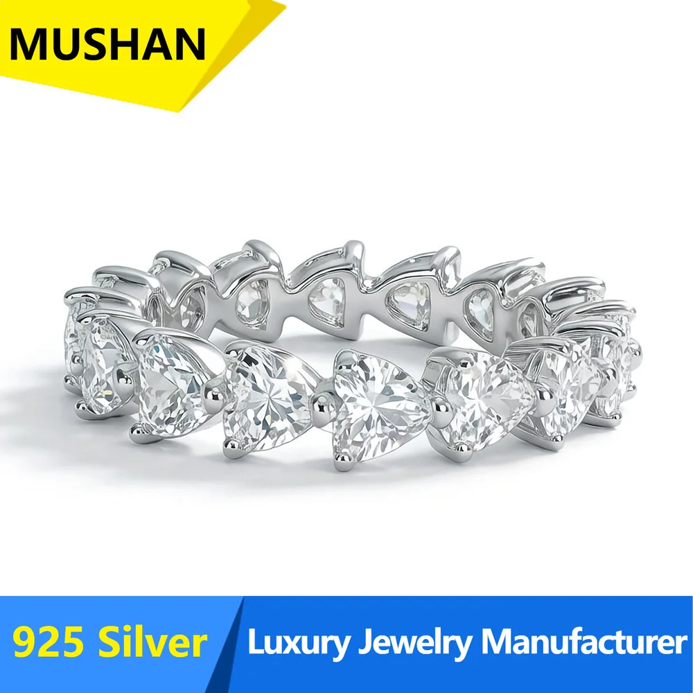 Anillo de Plata de Ley 925 para Mujer, Joyería de Lujo MUSHAN, Anillos de Boda con Corazón de Amor, Diamante Moissanita, Anillos de Color D, Joyería Fina