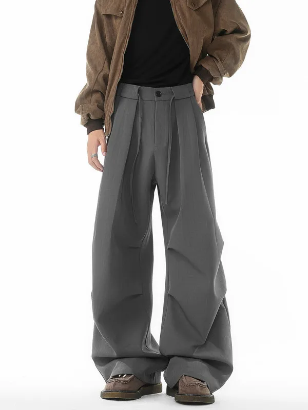 

Мужские повседневные брюки TANGZ STUDIO с широкими штанинами, плиссированные, свободного кроя, из полиэстера, в американском стиле, осенние, цветные