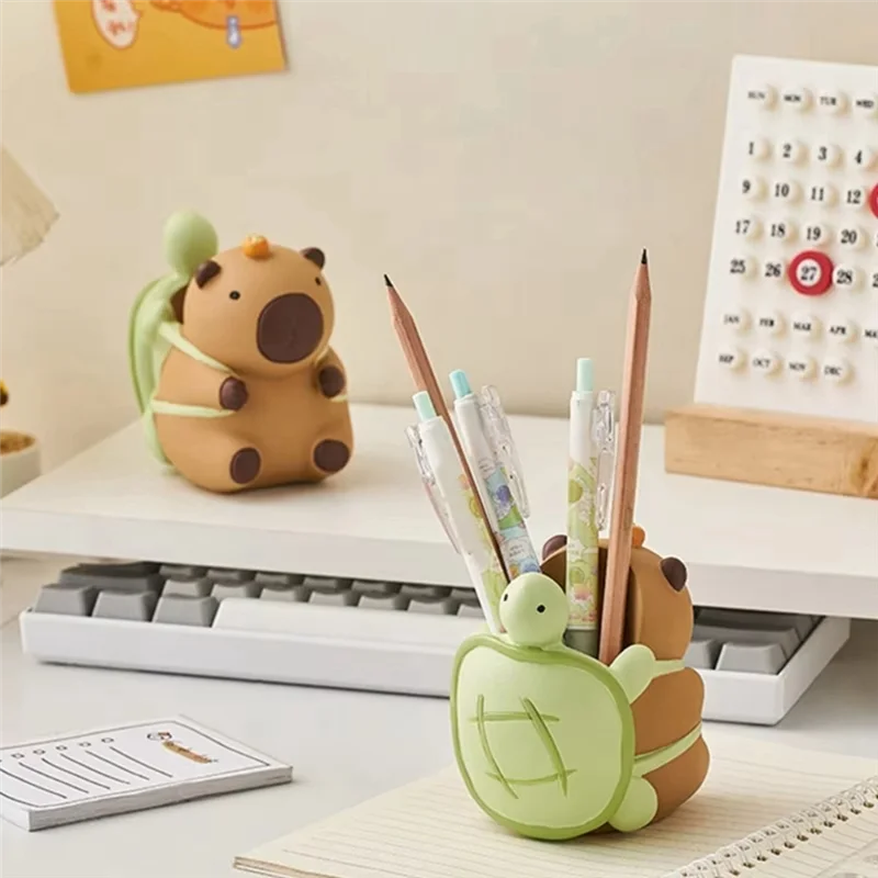 

ABGE-Capybara-Themed Desk Pen Holder, Resin Craft Cartoon Pencil Storage Box For Home Office