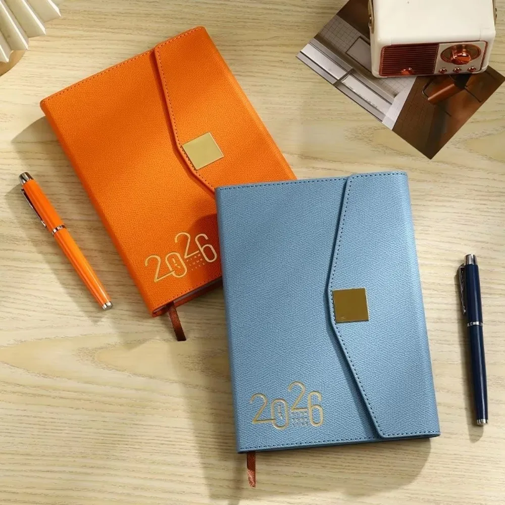 2026 A5 Planner Notebook Leather Cover Square Buckle English Notebook Schedule Book Daily Plan Time Organizer