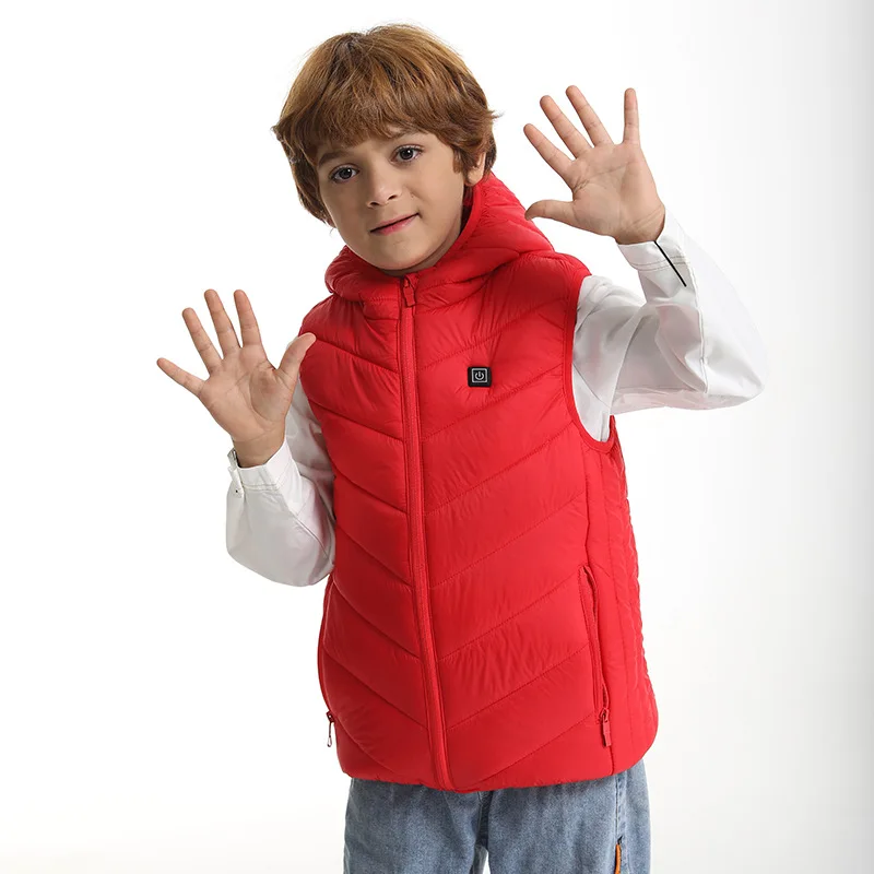 Children Heated Vest Hooded Heating Cotton Heating Vest For Child Usb Intelligent Thermal Vest Girls Boys Winter Outdoor Coat