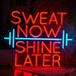 Sweat Now Shine Later Neon Sign USB Powered LED Neon Light Barbell Lifting The Weight for Gym Exercise Lifting Wall Decor