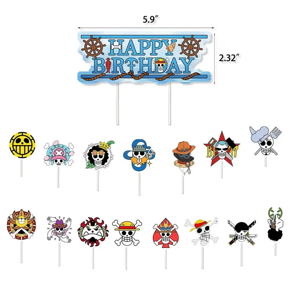 Cute anime One Piece series birthday party decoration set flag cake party planting flag ball Children birthday party decoration