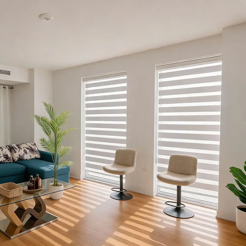 Tuya Smart Zebra Shades. Zigbee motorized blinds. Voice control with Alexa. Switch light modes effortlessly. Custom fit. Order