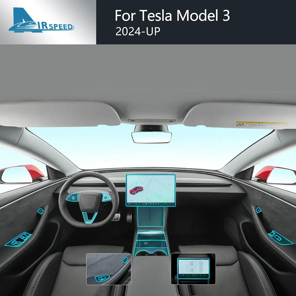 

Внутренняя защитная пленка из ТПУ для Tesla Model 3 Highland 2024 2025, панель коробки передач, навигационный экран, наклейка против царапин