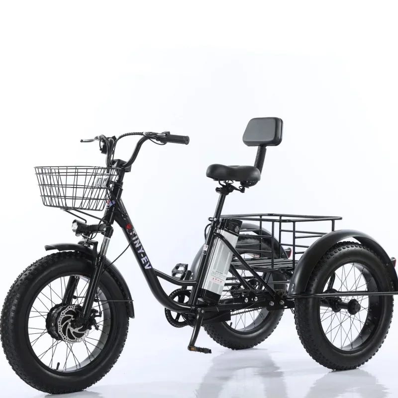 20 Inch Fat Electric Bike 3 Wheeled Electric Tricycle With Passenger Seat for Adult 48v 500w Powerful Lithium  Battery Removable