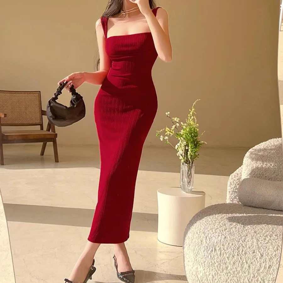 

【New style】JF23045 European and American summer new style basic style suspender jumpsuit long dress hot girl slim bag hip skirt