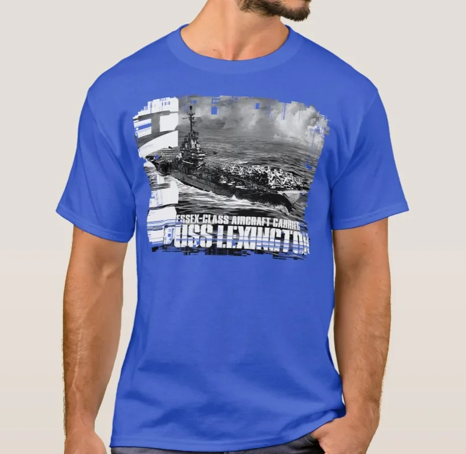 Cheavyweight  Essex-class Aircraft Carrier USS Lexington T-Shirt. Summer Cotton Short Sleeve O-Neck Mens T Shirt New S-5XL