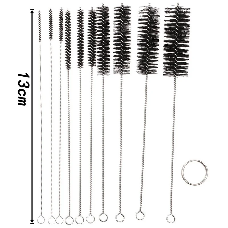 10pcs/set  Multifunctional Portable Stainless Steel Household Bottle Brushes Cleaner Glass Washing Tube Cleaning Brush Set