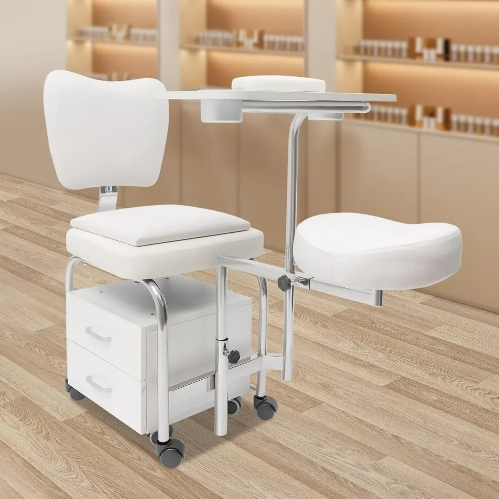 

Manicure Pedicure Chair Nail Table, Rolling Salon Pedicure Station Unit Chair Adjustable Nail Desk Workstation