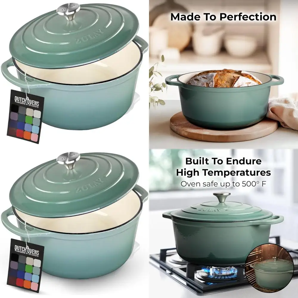 

Oven-Safe 6-Quart Cast Iron Dutch Oven with Lid - Durable, Perfect for Baking, Stews, and Roasting