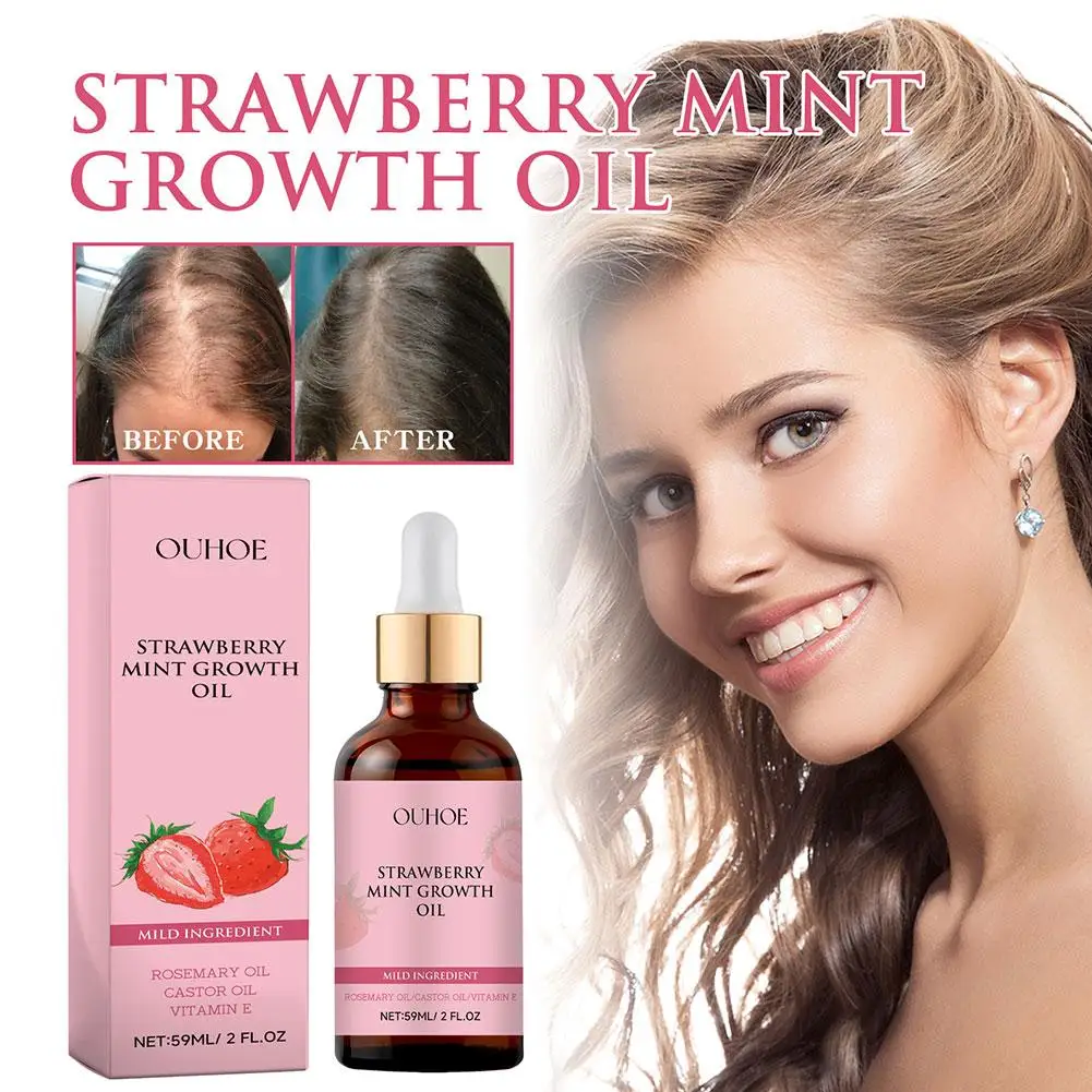 Natural Nourishing Oil Strawberry Mint Growth Oil For Dry Damaged Hair Mint Scalp & Hair Strengthening Oil Hair Care N8O3