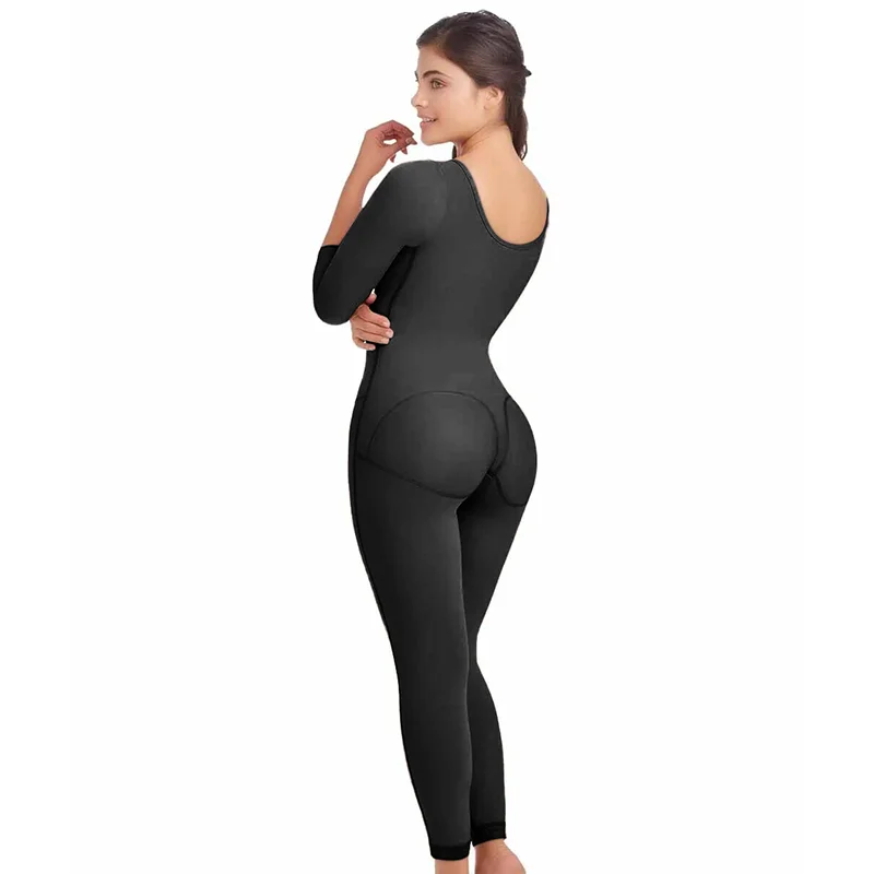 Fajas Colombianas Women Side Zipper Long Sleeves Full Body Shapewear Weight Loss Postpartum Shaper Post Liposuction Bodysuit