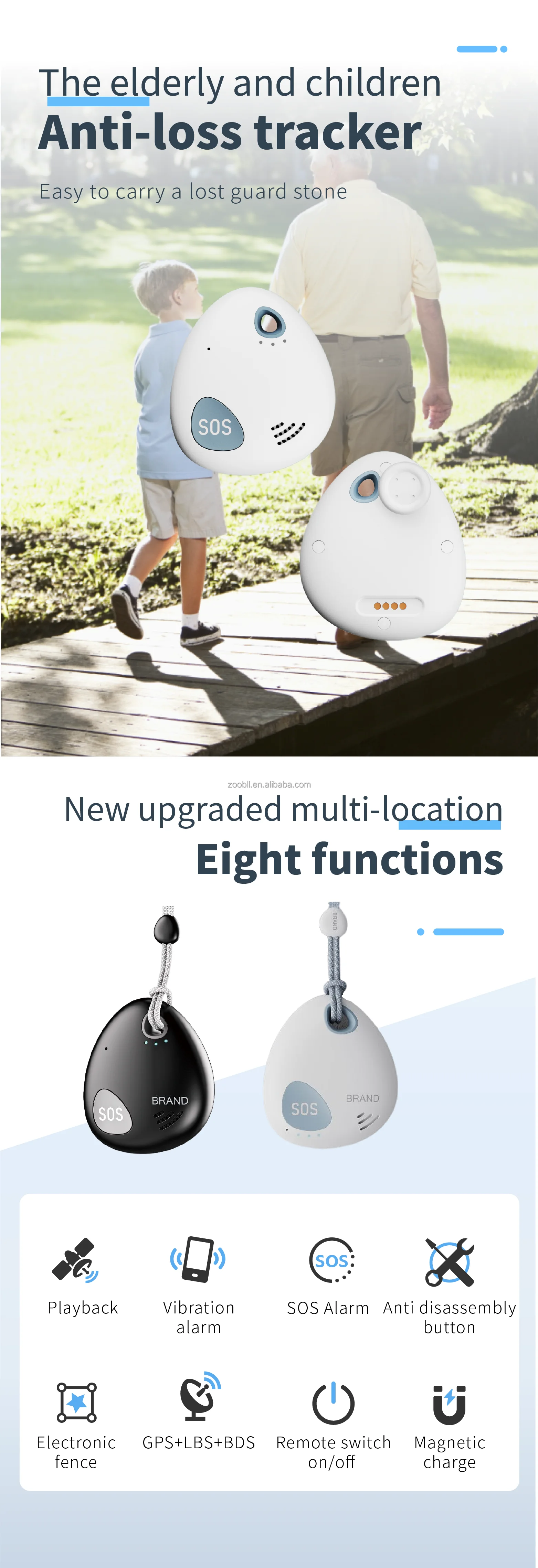 Persoonlijke GPS Tracker voor kinderen Gehandicapten Ouderen IP68 Waterdicht Anti-verloren GPS Tracker SOS Alarm APP Afstandsbediening Positionering