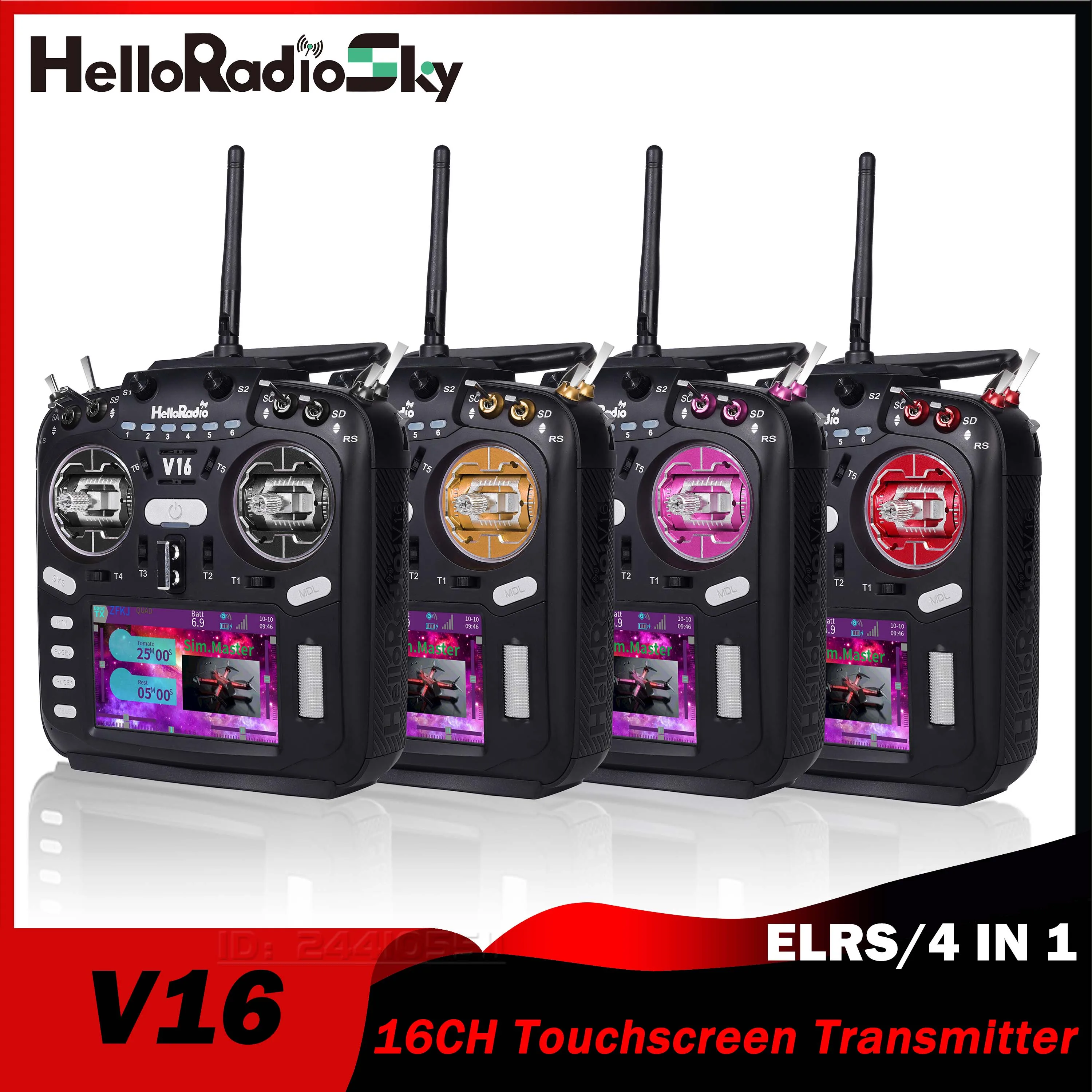 

HelloRadio 16CH Transmitter Touchscreen V16 V16PRO V16MAX Radio System 4IN1/ELRS 2.4G-2.48G Remote Control for RC Aircraft Part