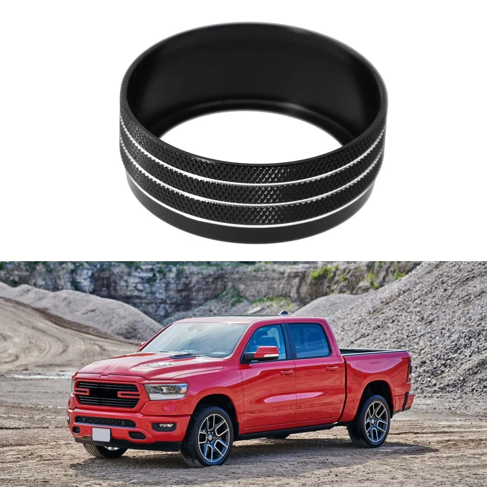 

Car Gear Shift Switch Button Knob Cover Ring For-Dodge For-RAM 1500 2018-2020 Black Aluminum Alloy Knob Button Ring Cover Trim