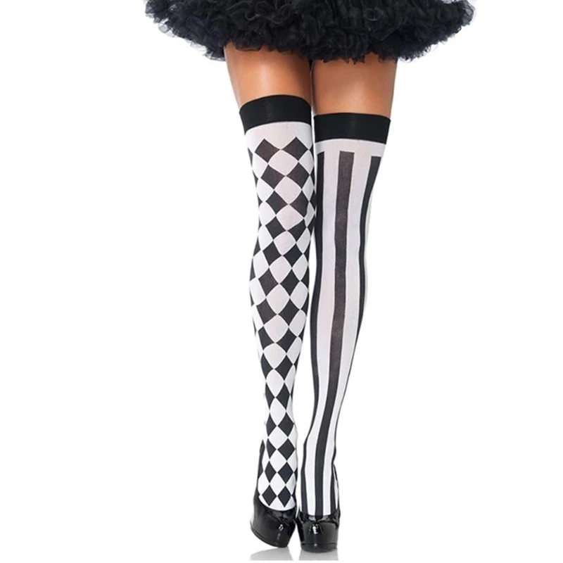 Asymmetrical Striped Over Knee Thigh Highs Sock for Halloween Party Costumes