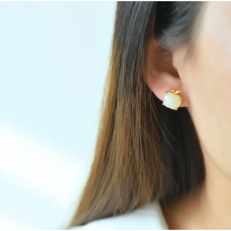 

S925 Silver Inlay Hetian Jade Ear Studs