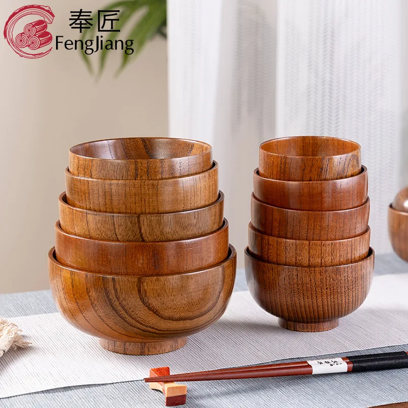 

Jujube Wood Bowl Anti-scald Large Noodle Bowl Rice Bowl Household Wooden Tableware Chinese Style Round Soup