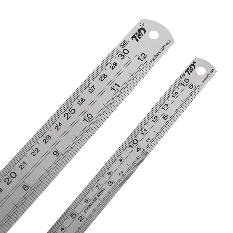 2 Pcs Stainless Steel Ruler & Metal Rule 30cm 15cm 12inch 6inch Thickening Dropship