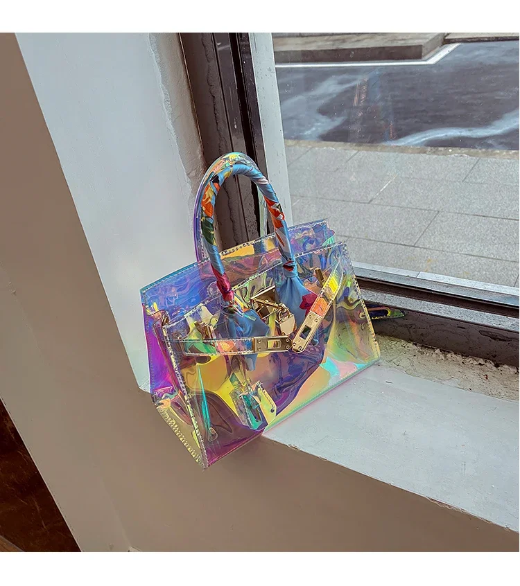 Laser Sympony Hologram Holographic Locker Sweet Handbags Cool Chic Colorful Shoulder Bags Valentine's Day Gift Golden Metal part