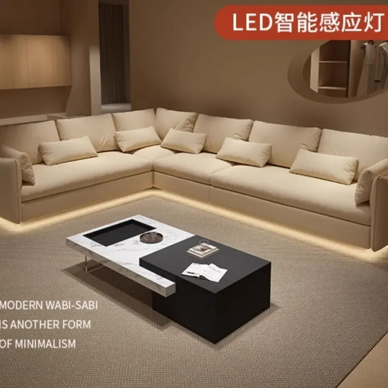 Novo Sofá Flutuante Minimalista Italiano com Tecido Fosco Avançado e Faixa de Luz LED, Design Plano Grande para Sala de Estar e Casa