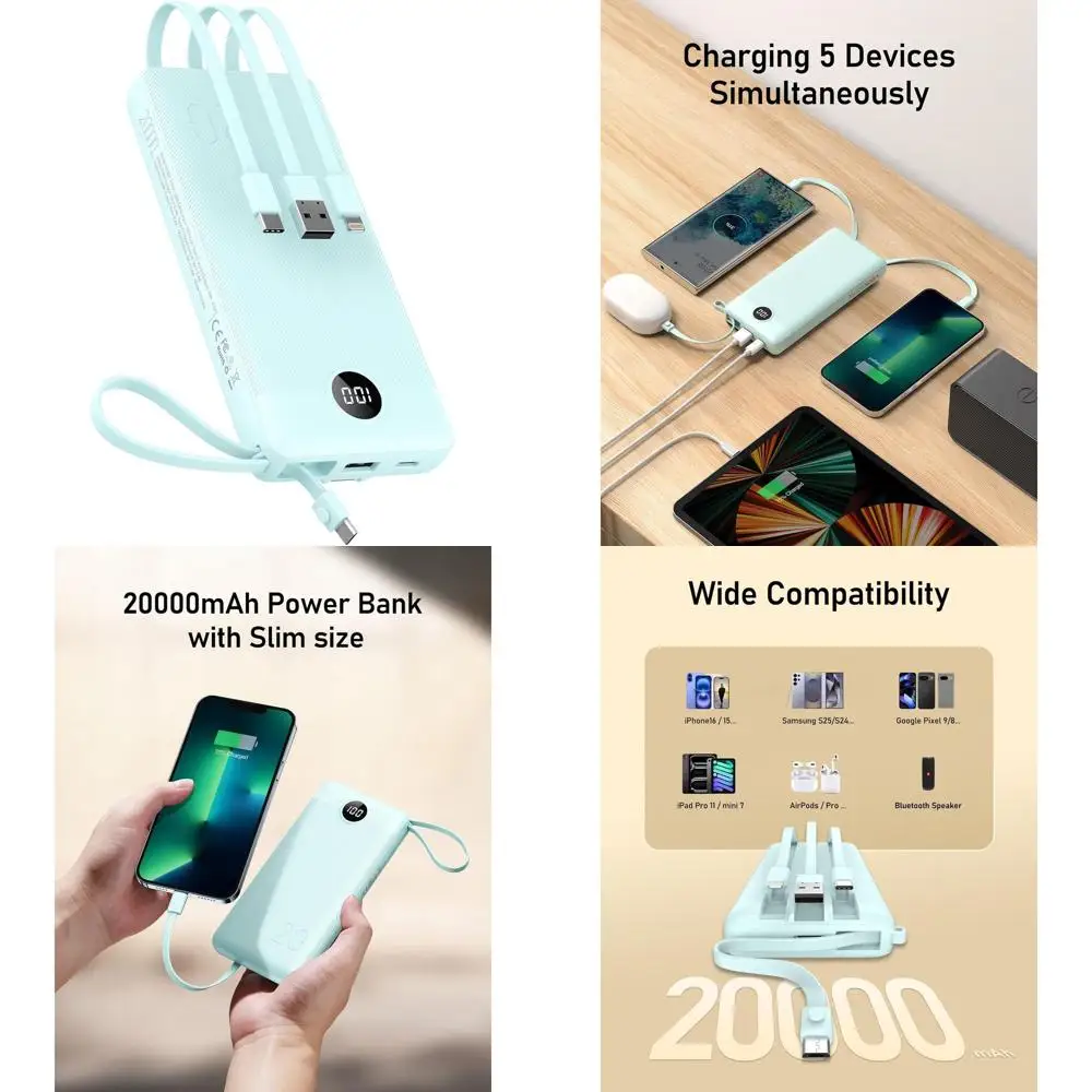 

Внешний аккумулятор со встроенным кабелем, быстрая зарядка USB-C, совместим с iPhone 17/16/15/14, S25/24 - незаменимый аксессуар для путешествий