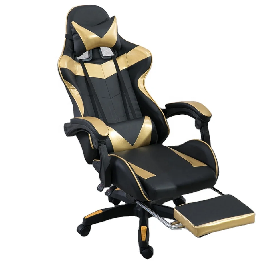 Gravity Cyber Cafe Rocking Chair Gaming Cheap Computer PC Game Chair With Foot Rest Golden PU Leather Racing Chair Gaming