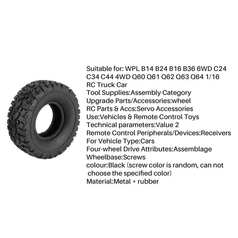 

Комплект шин Baby-Metal для обода колеса для WPL B14 B24 B16 B36 6WD C24 C34 C44 4WD 1/16 RC Truck Car Upgrade Parts
