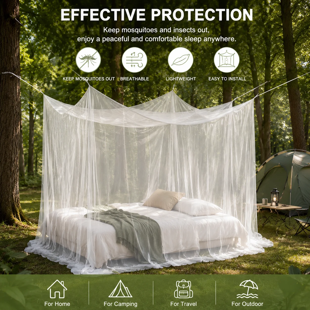 Large Portable Insect Proof Mesh White Camping Mosquito Net Breathable Bed Canopy for Hammock Tent Outdoor Travel Essentials